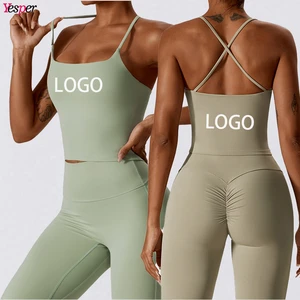 New Breathable Lightweight Strappy Yoga Top Women Sleeveless Padded Crop Top Workout Gym Shirts