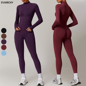 Wholesale Custom 2 Piece Seamless Long Sleeve Top Sports Jacket Gym Fitness Activewear Set Women Workout Leggings Sets For Women
