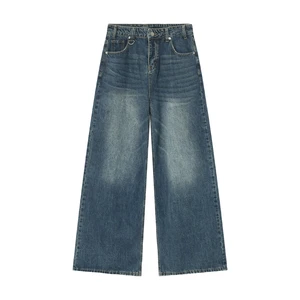 Custom Retro Eco-Friendly Breathable Loose Fit Men's Straight Jeans Denim Trousers Logo Stonewashed for Autumn High Street