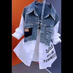 Women Striped Denim Jeans Coat Women's Spring and Autumn 2024 New Design Sense of Niche Jacket Top Women's Denim Tops