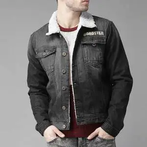 New Fashion Dot Washed Cotton Casual Black Men's Denim Jeans Jacket Stand Collar Eco-Friendly Embroidered Reversible Breathable