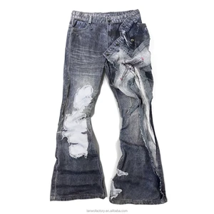 Customized Denim Trousers Men Loose Fit Baggy Distressed Ripped Pants High Street Wide Leg Plus Size Straight Jeans for Men