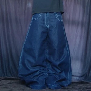 High Quality Custom Men's Big Pocket Oversize Plus Size Wide Leg Baggy Stacked Jeans Denim Pants Man