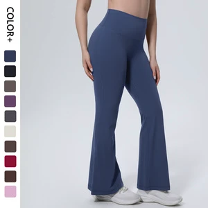 High Waist Solid Color Yoga Flare Workout Pants Breathable Sweat-Wicking Four-Way Stretch Quick Dry Lightweight Soft