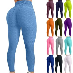 High Waist Elastic Closure Yoga Pants Solid Pattern Bubble Leggings for Sport Wholesale Big Butt Fitness Gear