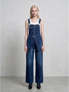 Women Dark Wash Denim Overalls Adjustable Suspender Bib Front Zipper Wrap Front Wide Leg Jean Jumpsuit Custom ODM