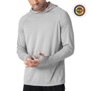 Customized US Size Quick Dry Long Sleeve Polyester Men's Light Sun Protective Hoodie with Thumb Hole for Running & Fishing