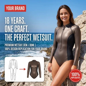 Custom Womens 2mm Smoothskin Neoprene Wetsuit Long Sleeve Front Zip One Piece Warm-Water Spring Suit For Surfing Swimming