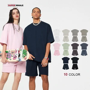 Wholesale High Quality Heavyweight Custom Oversized Polyester Cotton Blank T Shirt And Short Set