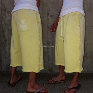 Custom Designer Acid Washed Summer Streetwear Cotton Sweat Pants Casual Distressed Baggy Capris Pants 3/4 Long Shorts