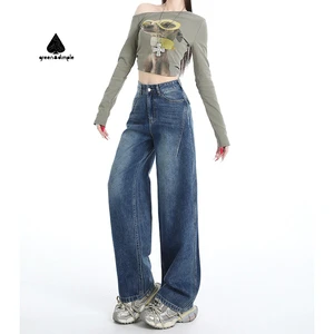 High Quality Plus Size Jeans Manufacturer Designer High-Waisted Denim Jeans Pants Femme Loose Streetwear Jeans for Ladies