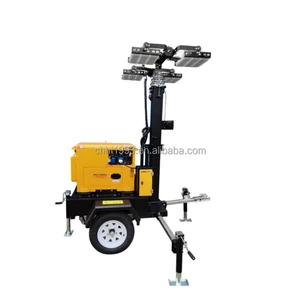 Heavy Duty Mobile LED Light Tower IP65 Waterproof 4 Adjustable Lamp Heads 8.5m Height 6000K Daylight for Railway Power Grid