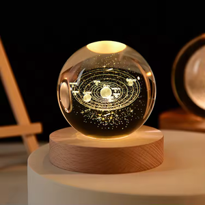 Shining Crystal Craft 3d Luminous Crystal Ball Lamps Galaxy Crystal Space Ball Solar System Bola De Cristal With LED Wooden Base