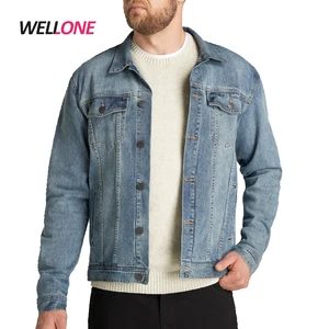 Classic Streetwear Custom Brand Label Stonewashed 100% Cotton Jeans Jacket Tall Jacket Denim Jacket for Men