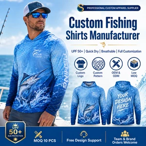 Custom Sublimation Design Logo UV UPF50+ Moisture Wicking Sun Shirt Polyester Hooded Long Sleeve Fishing Shirts For Men