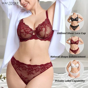 Waistdear Women Premium Lace Bra Bulk Unlined Underwire Demi Cup Sheer Mesh Sexy Bralette Wholesale Soutien Gorge Pour Femmes