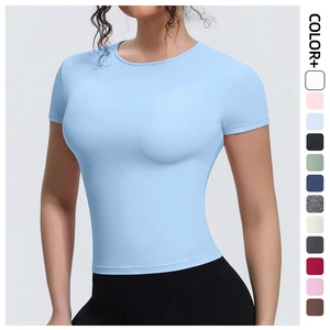 Cross border New Sports Bare Sensation Waist Slimming Short Sleeved Breathable Tight-fitting Yoga Top