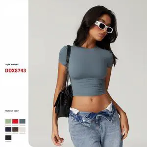 Casual and Versatile Tight Fitting Quick Drying Fitness Top Yoga Clothes Running Pilates Sports T-shirt Short Sleeved Crop Top