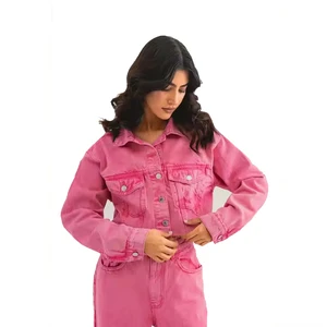 New Woman Jacket Sequin pink Denim Coat Women Loose Fashion Personality Hole Clothing Trend Ripped Long Sleeve Jean Denim Jacket