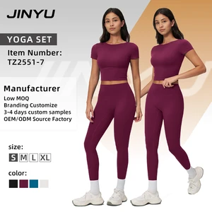 Short Sleeve Yoga T-Shirt Breathable Fitness Top with Solid Pattern High Waisted Yoga Leggings OEM/ODM Accept Workout Sets