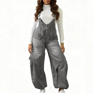 Women's Denim Overalls Autumn/Winter Streetwear Casual Zipper Wide-Leg Jumpsuit Sehe Fashion