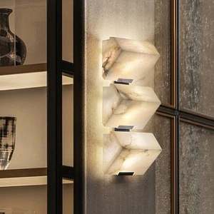 Art Staircase Design Living Room LED Wall Lamp Dual Color Temperature New Chinese Style Marble Iron Entrance Hallway Hotel