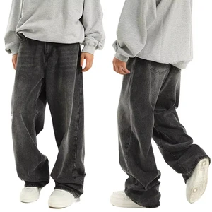 Summer Denim Jeans Men Grey Wash Streetwear Jeans Baggy Loose Wide Leg Streetwear Casual Mens Jeans