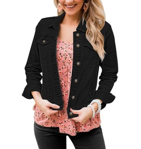 Women's Denim Jacket Vintage Loose Fit Solid Color Long Sleeves Casual Fashion Outerwear Breathable Waterproof