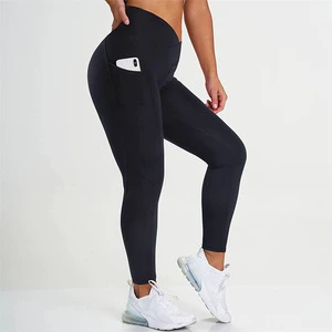 Plus Size Cross Waist High Waist Yoga Leggings With Pockets Sexy Workout Fitness Yoga Pants for Women