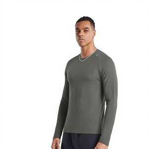 Lu Seamless Polyester Sports Quick-Dry Long-Sleeve O-Neck Jacquard Spring/Autumn Moisture-Wicking Sun-Protective Men's T-Shirt