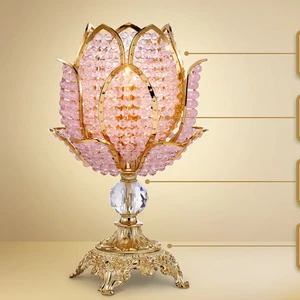 Traditional Electric Gold Lotus LED Desk Lamp With Crystal Design And Novelty Shade For Bedrooms