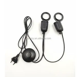 Sunssy E27 Full Tooth Dual Ring One-to-Two Round Plug Black Plastic Full Tooth Screw 220V Safety with EU Plug E27 Lamp Holder