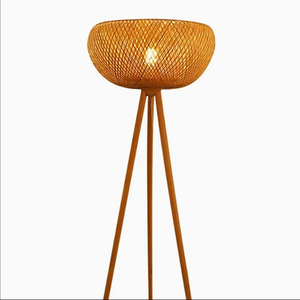Online Wholesale Natural Handmade Rattan Wicker Tripod Floor Lamp Solid Wood Standing Light for Living Room Rustic Home Decor
