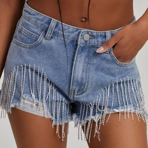 Bulk Supply Vintage Sexy Y2K Mid Waist Printed Ripped Denim Shorts with Lace Distressed Design for Women Summer Streetwear