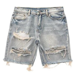 Summer Best-selling Men's Retro Distressed Denim Shorts for Fashionable and Casual High-quality Men's Five-pocket Denim Pants