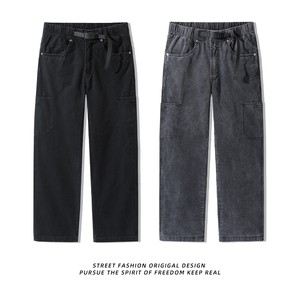 Latest Design Custom Cargo Jeans Men Blue Multi Pocket Work Loose Straight Jeans Pants Street Hip Hop Men Denim Jeans