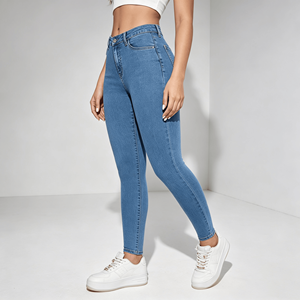 Womens Tall Skinny Jeans Mid Rise Blue Stretch Skinny Fit Denim Pants European Style Cross Border Ladies Skinny Jeans S-XL
