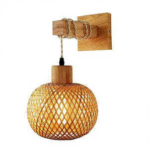 Bamboo Lantern Wall Lamp Natural Rattan Wicker Hand-Woven Brown 220V Modern Indoor AC Ceiling Wall Light
