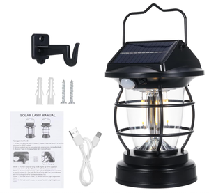 Cross Border Portable Vintage Solar Camping Light Rechargeable Hanging Retro Garden Lamp with Multiple Modes for Tent Outdoor