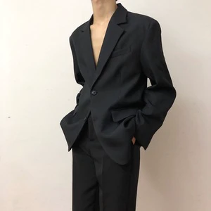 High Quality Summer Fashion Men's Slim Fit Suit Set Baggy Breathable Design Men's Black Casual Suit Set for Daily Wear