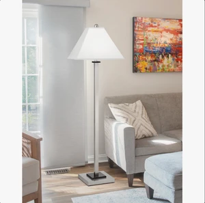 Brushed Nickel Floor Lamp with Cream Linen Shade, Foot On/Off Switch Modern Standing Floor Light for Living Room Bedroom
