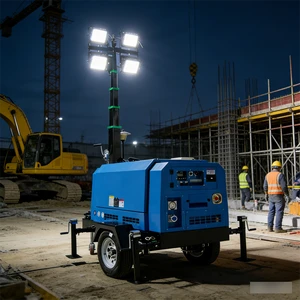 Mobile Diesel Generator Light Tower 4x400W LED Telescopic Mast for Construction