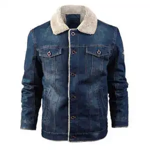 Premium Men's Denim Jean Jacket Casual Winter Windproof 100% Cotton Button-Up Front Logo Washed Coat