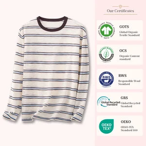 Spring Summer Ladies Thin Striped Knit Top Contrast Binding Round Neck Long Sleeve Loose Fit Breathable Layering Knit Tee Custom