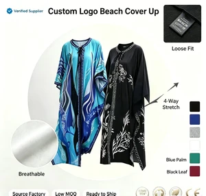 Women Custom Printed Loose Breathable Long Beach Kaftan Cover up Dress Sun Protection Swim Cover up