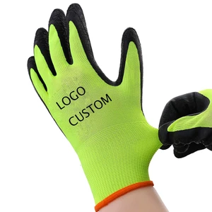 Factory Supply Wholesale Industrial Wrinkle Yellow Latex Coated Gloves Latex Working Safety Gloves for Building Construction