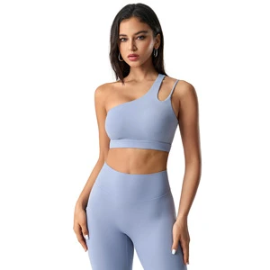 Fashionable European American One-Shoulder Irregular Shoulder Breathable Yoga Bra, Cross-Border Running Fitness Front Logo Vest