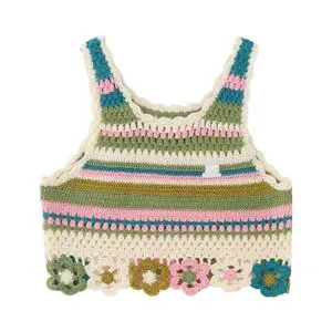 Custom Crocheted Women's Long Sweater With Floral Decoration Spring Kint Tops Vest Tops