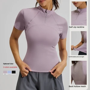 New Equestrian Clothing Outdoor Running Fitness Yoga Sports Breathable Spandex/Polyester Short-sleeve Half-zip Slim High-elastic