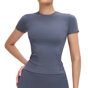 New Seamless Yoga Top Short-Sleeved Tight Breathable Moisture-Absorbing Quick-Drying Sportswear Spandex/Nylon Four-Way Stretch